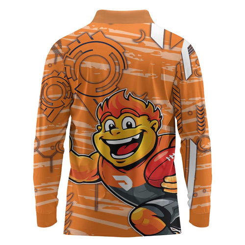 Greater Western Sydney Giants Long Sleeve Polo Shirt Mascot Cartoon Football Illustration Style