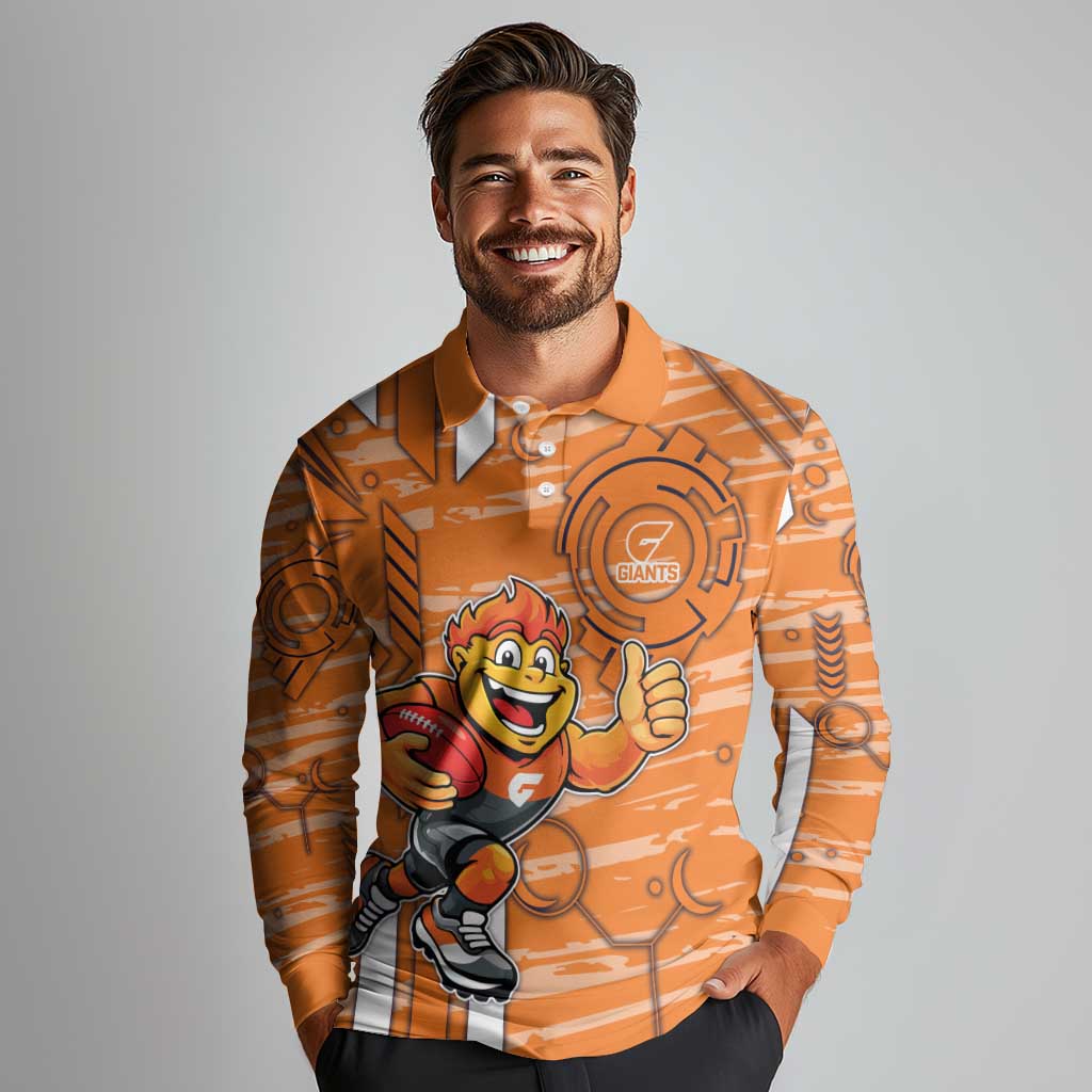 Greater Western Sydney Giants Long Sleeve Polo Shirt Mascot Cartoon Football Illustration Style