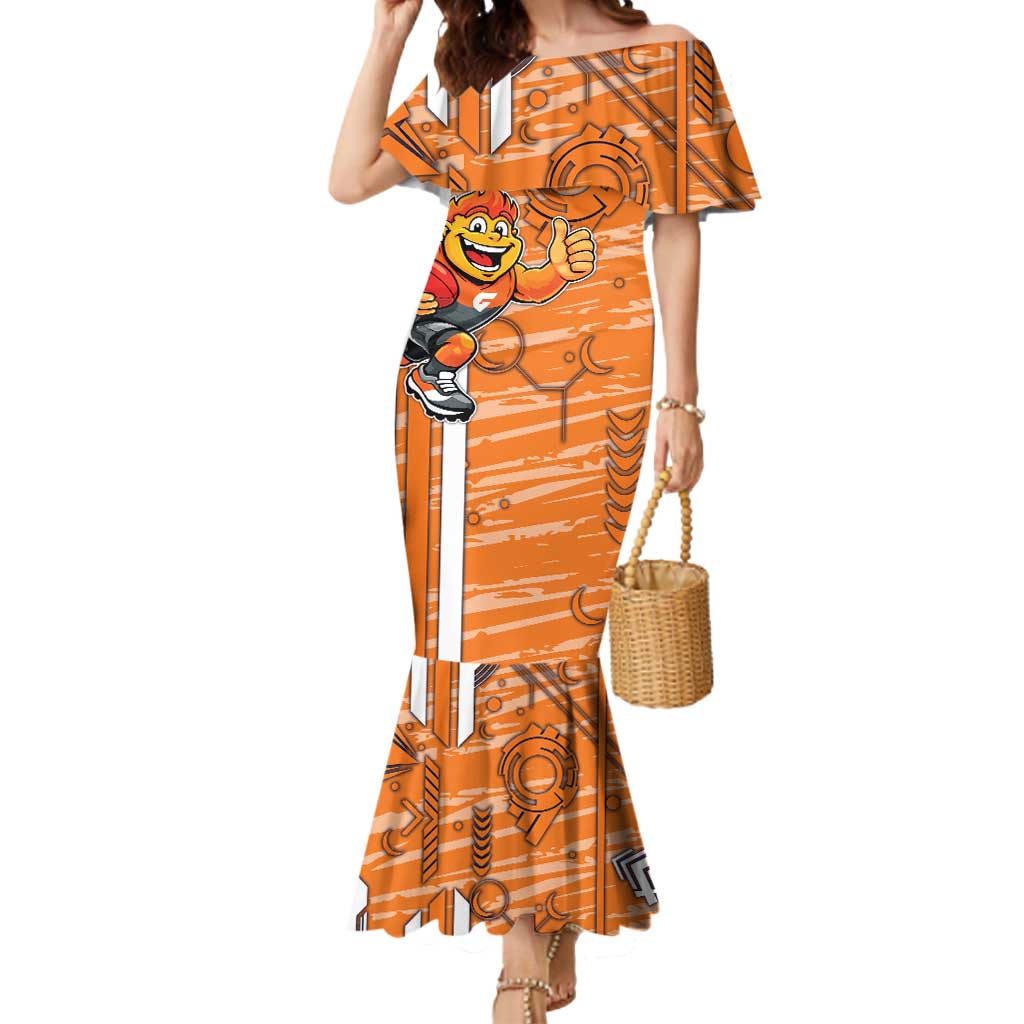 Greater Western Sydney Giants Mermaid Dress Mascot Cartoon Football Illustration Style