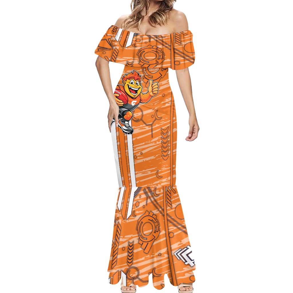 Greater Western Sydney Giants Mermaid Dress Mascot Cartoon Football Illustration Style