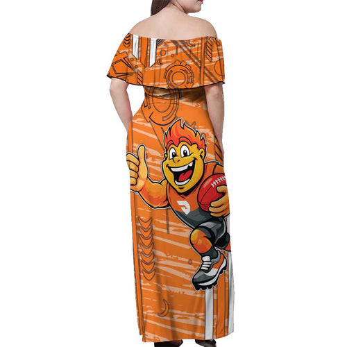 Greater Western Sydney Giants Off Shoulder Maxi Dress Mascot Cartoon Football Illustration Style