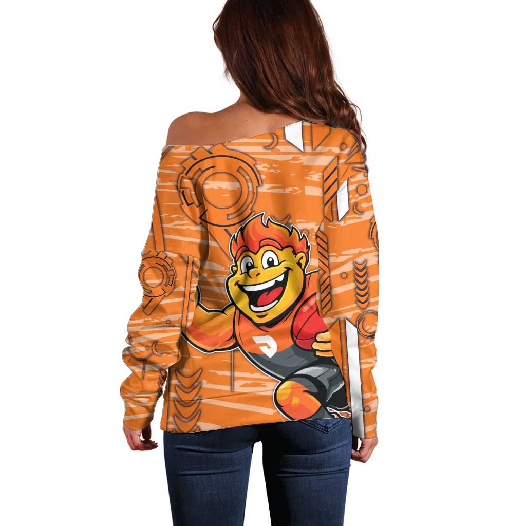 Greater Western Sydney Giants Off Shoulder Sweater Mascot Cartoon Football Illustration Style
