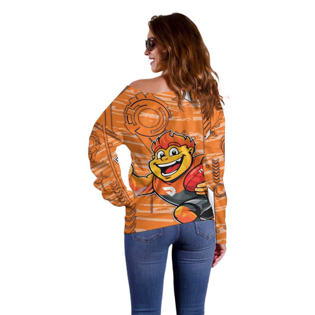 Greater Western Sydney Giants Off Shoulder Sweater Mascot Cartoon Football Illustration Style