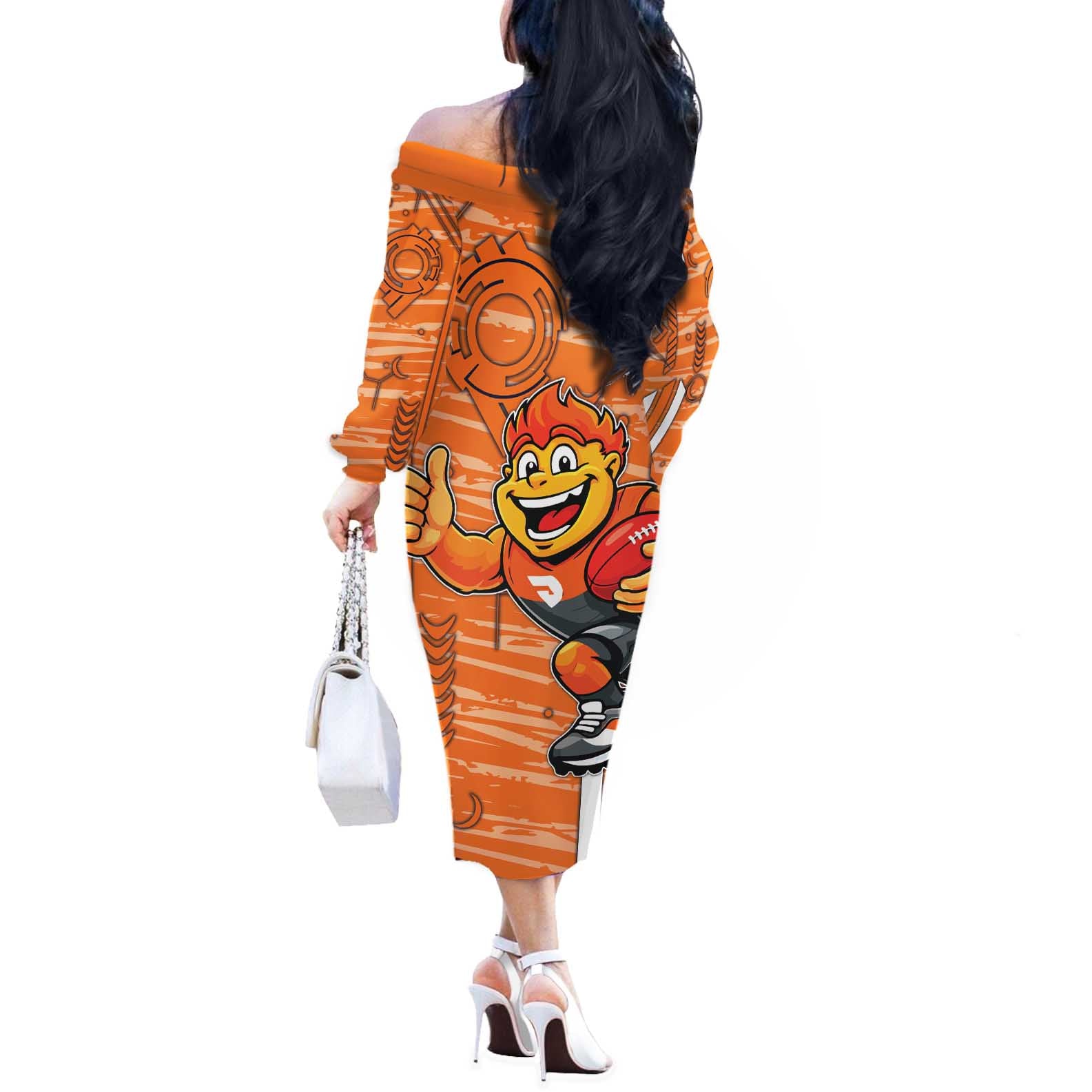 Greater Western Sydney Giants Off The Shoulder Long Sleeve Dress Mascot Cartoon Football Illustration Style