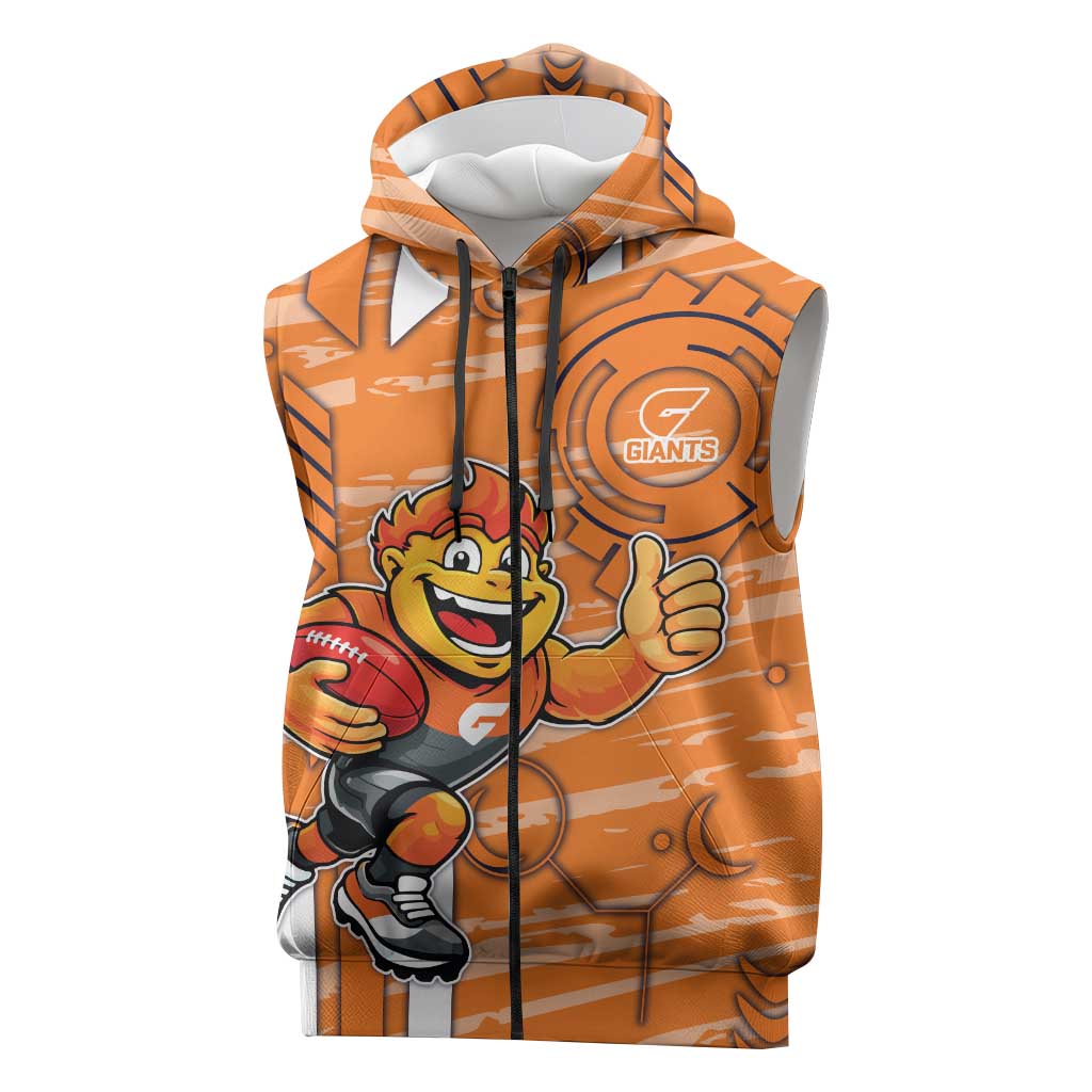Greater Western Sydney Giants Sleeveless Zip Hoodie Mascot Cartoon Football Illustration Style