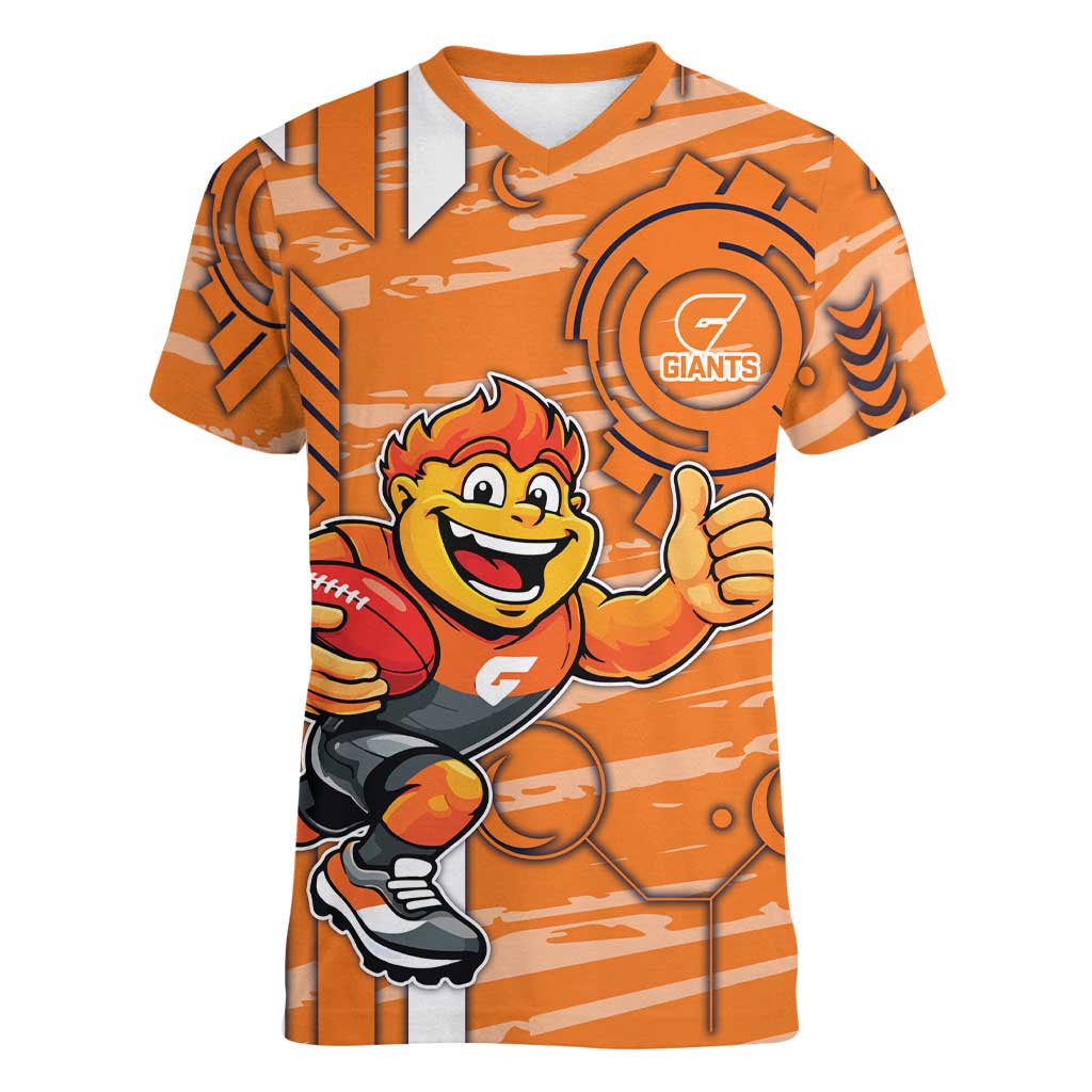 Greater Western Sydney Giants Women V-Neck T-Shirt Mascot Cartoon Football Illustration Style