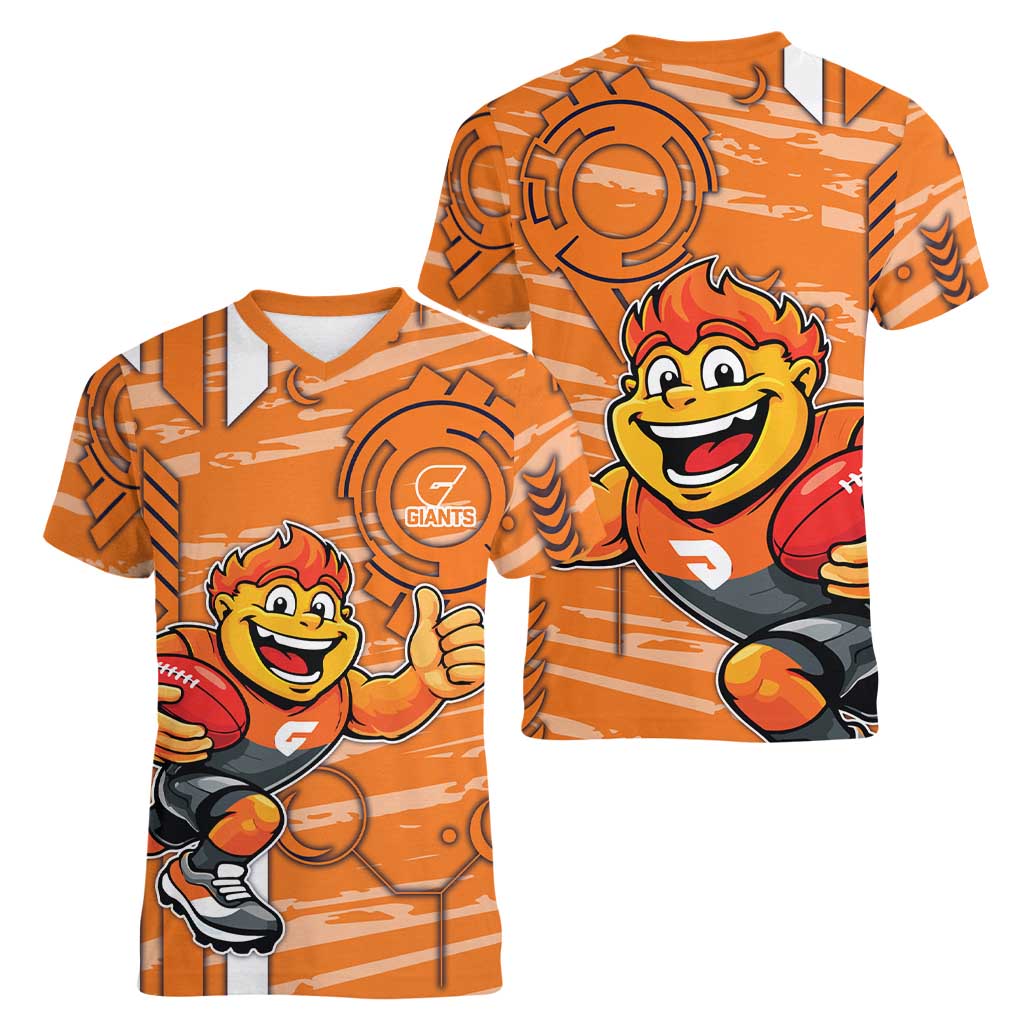 Greater Western Sydney Giants Women V-Neck T-Shirt Mascot Cartoon Football Illustration Style