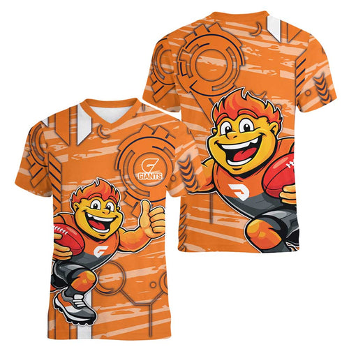 Greater Western Sydney Giants Women V-Neck T-Shirt Mascot Cartoon Football Illustration Style