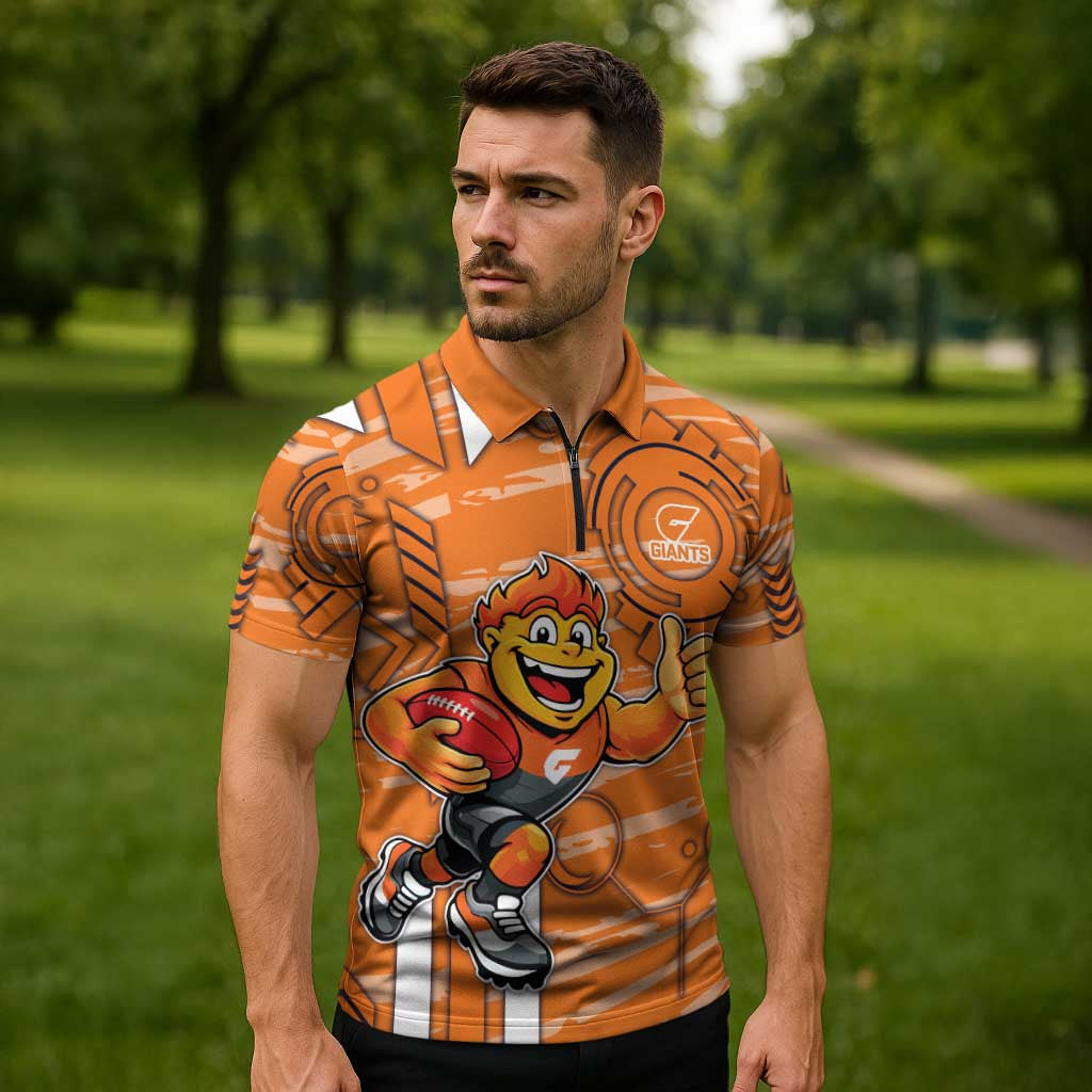 Greater Western Sydney Giants Zipper Polo Shirt Mascot Cartoon Football Illustration Style