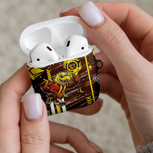 Hawthorn Hawks AirPods Case Mascot Cartoon Football Illustration Style