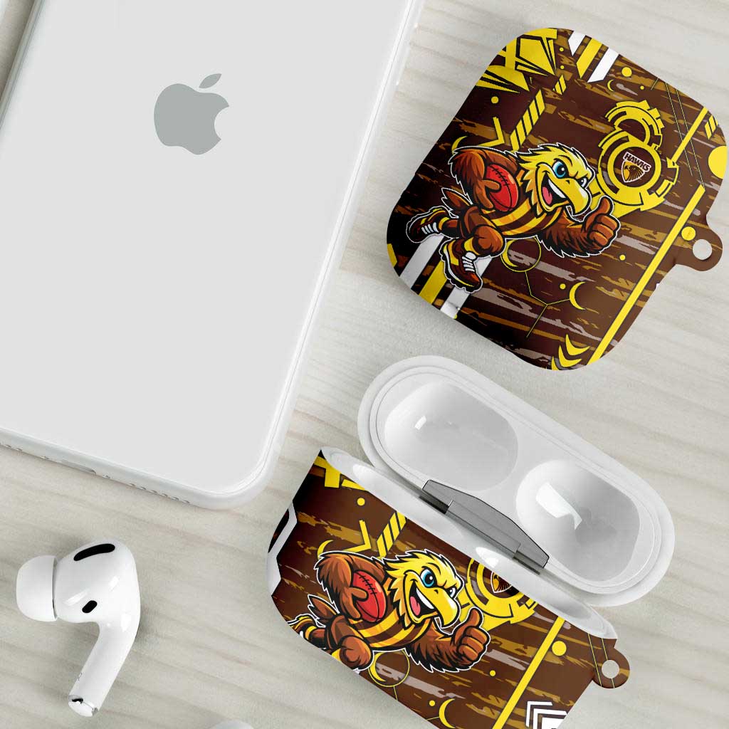 Hawthorn Hawks AirPods Case Mascot Cartoon Football Illustration Style