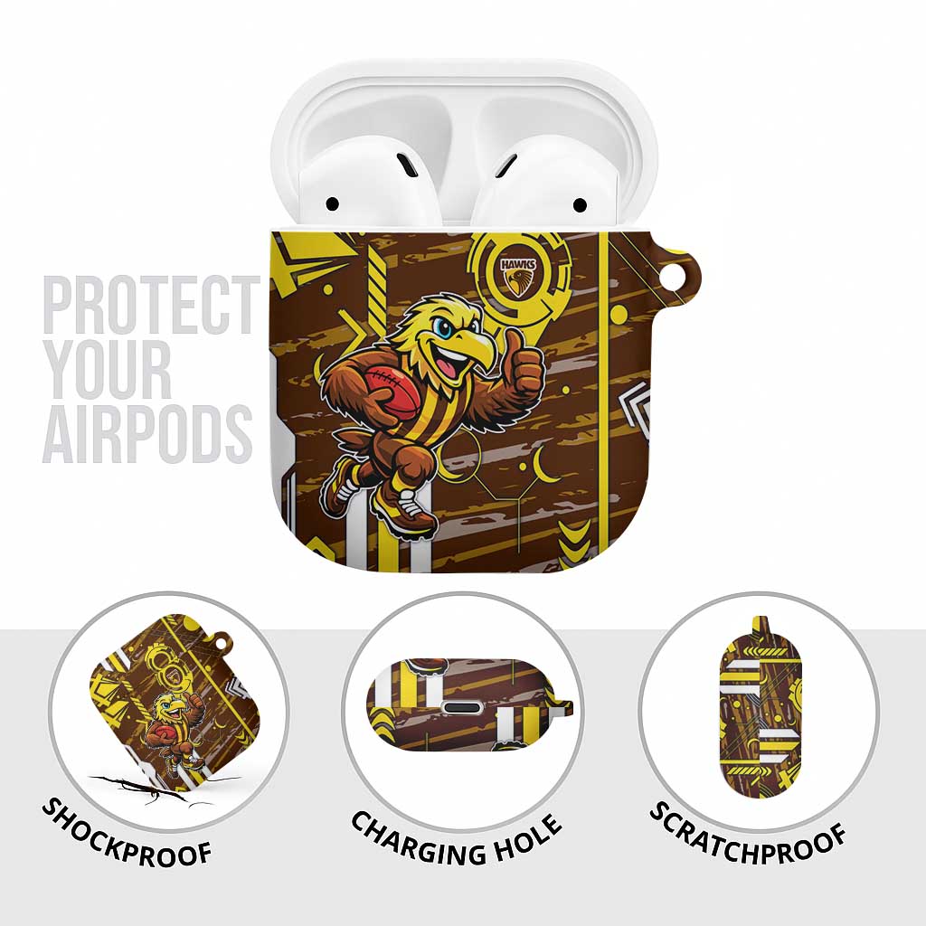 Hawthorn Hawks AirPods Case Mascot Cartoon Football Illustration Style