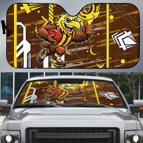 Hawthorn Hawks Auto Sun Shade Mascot Cartoon Football Illustration Style