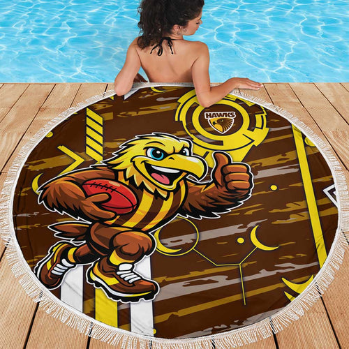 Hawthorn Hawks Beach Blanket Mascot Cartoon Football Illustration Style