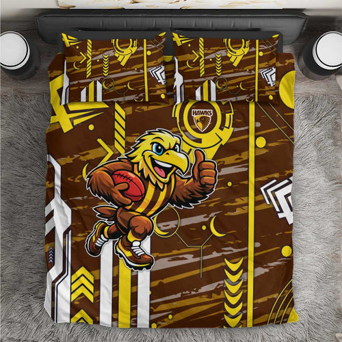 Hawthorn Hawks Bedding Set Mascot Cartoon Football Illustration Style
