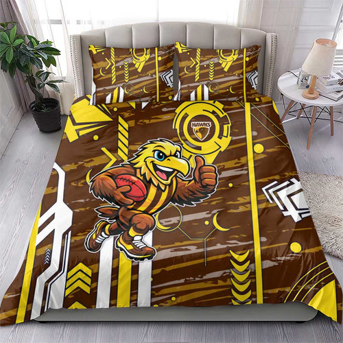 Hawthorn Hawks Bedding Set Mascot Cartoon Football Illustration Style