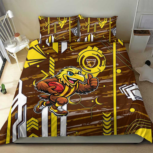 Hawthorn Hawks Bedding Set Mascot Cartoon Football Illustration Style