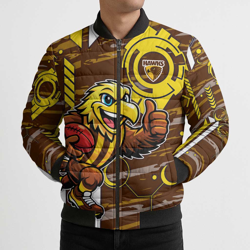Hawthorn Hawks Bomber Puffer Jacket Mascot Cartoon Football Illustration Style