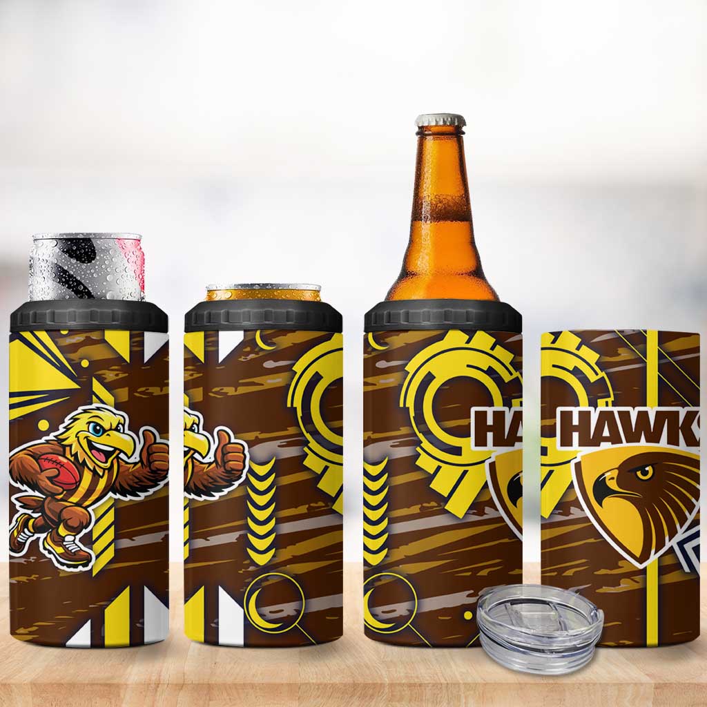 Hawthorn Hawks 4 in 1 Can Cooler Tumbler Mascot Cartoon Football Illustration Style