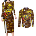 Hawthorn Hawks Couples Matching Long Sleeve Bodycon Dress and Long Sleeve Button Shirt Mascot Cartoon Football Illustration Style