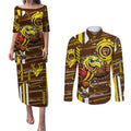 Hawthorn Hawks Couples Matching Puletasi and Long Sleeve Button Shirt Mascot Cartoon Football Illustration Style