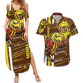 Hawthorn Hawks Couples Matching Summer Maxi Dress and Hawaiian Shirt Mascot Cartoon Football Illustration Style