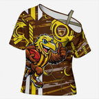 Hawthorn Hawks Cross Shoulder Shirt Mascot Cartoon Football Illustration Style