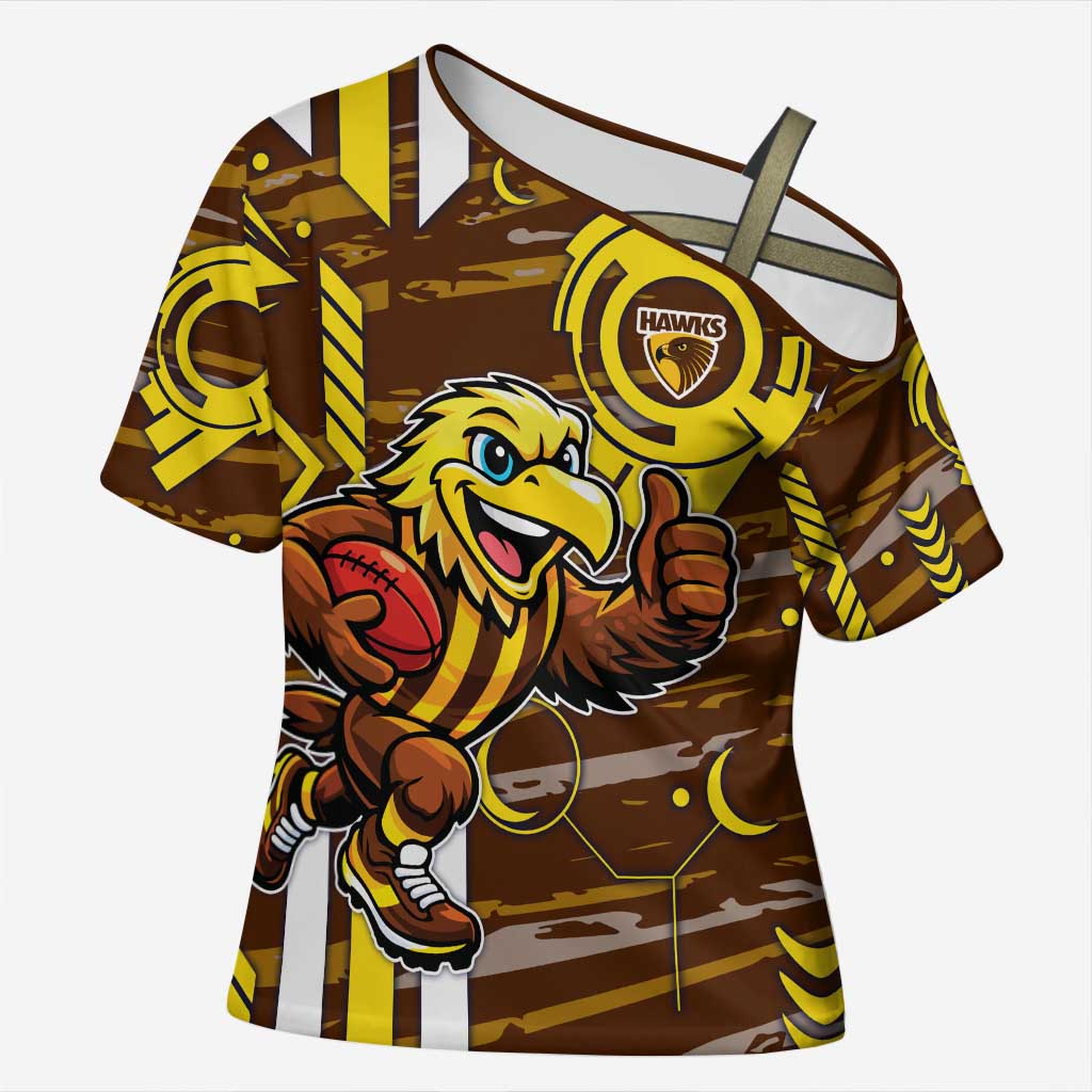 Hawthorn Hawks Cross Shoulder Shirt Mascot Cartoon Football Illustration Style