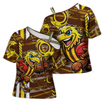 Hawthorn Hawks Cross Shoulder Shirt Mascot Cartoon Football Illustration Style