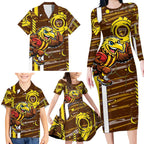 Hawthorn Hawks Family Matching Long Sleeve Bodycon Dress and Hawaiian Shirt Mascot Cartoon Football Illustration Style