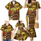 Hawthorn Hawks Family Matching Mermaid Dress and Hawaiian Shirt Mascot Cartoon Football Illustration Style