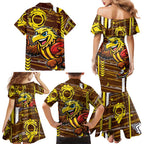 Hawthorn Hawks Family Matching Mermaid Dress and Hawaiian Shirt Mascot Cartoon Football Illustration Style