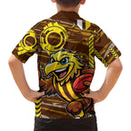 Hawthorn Hawks Family Matching Off Shoulder Short Dress and Hawaiian Shirt Mascot Cartoon Football Illustration Style