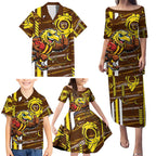 Hawthorn Hawks Family Matching Puletasi and Hawaiian Shirt Mascot Cartoon Football Illustration Style
