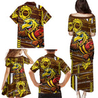 Hawthorn Hawks Family Matching Puletasi and Hawaiian Shirt Mascot Cartoon Football Illustration Style