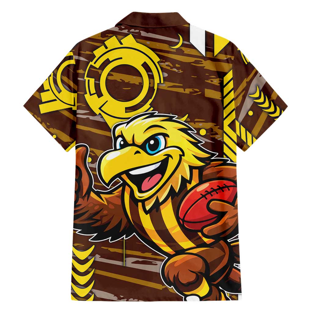 Hawthorn Hawks Family Matching Puletasi and Hawaiian Shirt Mascot Cartoon Football Illustration Style