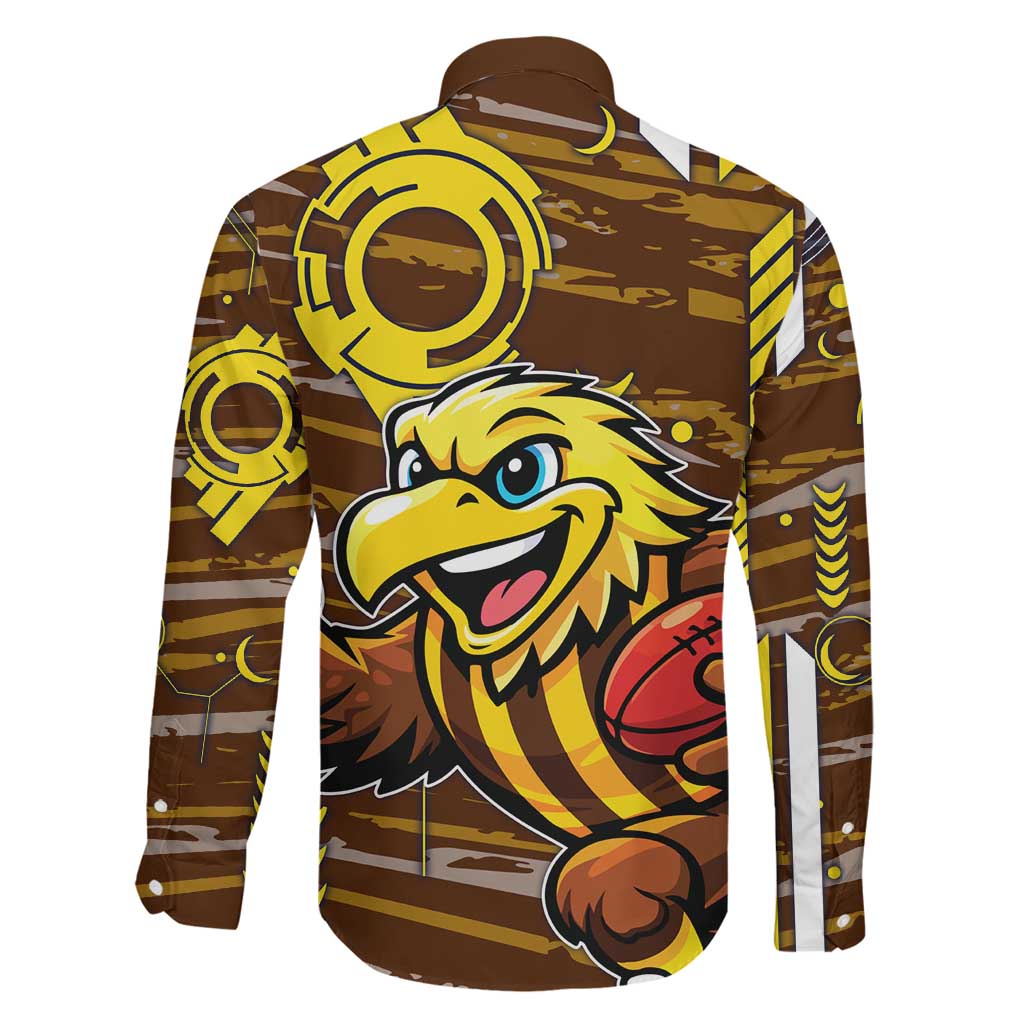 Hawthorn Hawks Family Matching Puletasi and Hawaiian Shirt Mascot Cartoon Football Illustration Style