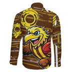 Hawthorn Hawks Family Matching Puletasi and Hawaiian Shirt Mascot Cartoon Football Illustration Style