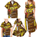 Hawthorn Hawks Family Matching Summer Maxi Dress and Hawaiian Shirt Mascot Cartoon Football Illustration Style
