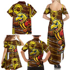 Hawthorn Hawks Family Matching Summer Maxi Dress and Hawaiian Shirt Mascot Cartoon Football Illustration Style