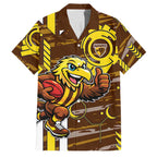 Hawthorn Hawks Family Matching Summer Maxi Dress and Hawaiian Shirt Mascot Cartoon Football Illustration Style