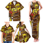 Hawthorn Hawks Family Matching Tank Maxi Dress and Hawaiian Shirt Mascot Cartoon Football Illustration Style