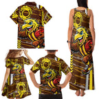 Hawthorn Hawks Family Matching Tank Maxi Dress and Hawaiian Shirt Mascot Cartoon Football Illustration Style