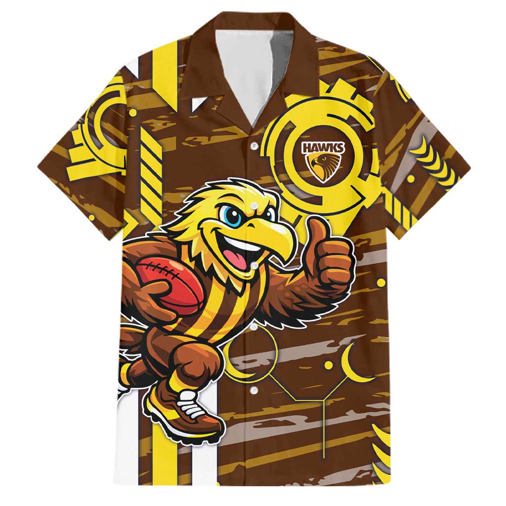 Hawthorn Hawks Family Matching Tank Maxi Dress and Hawaiian Shirt Mascot Cartoon Football Illustration Style