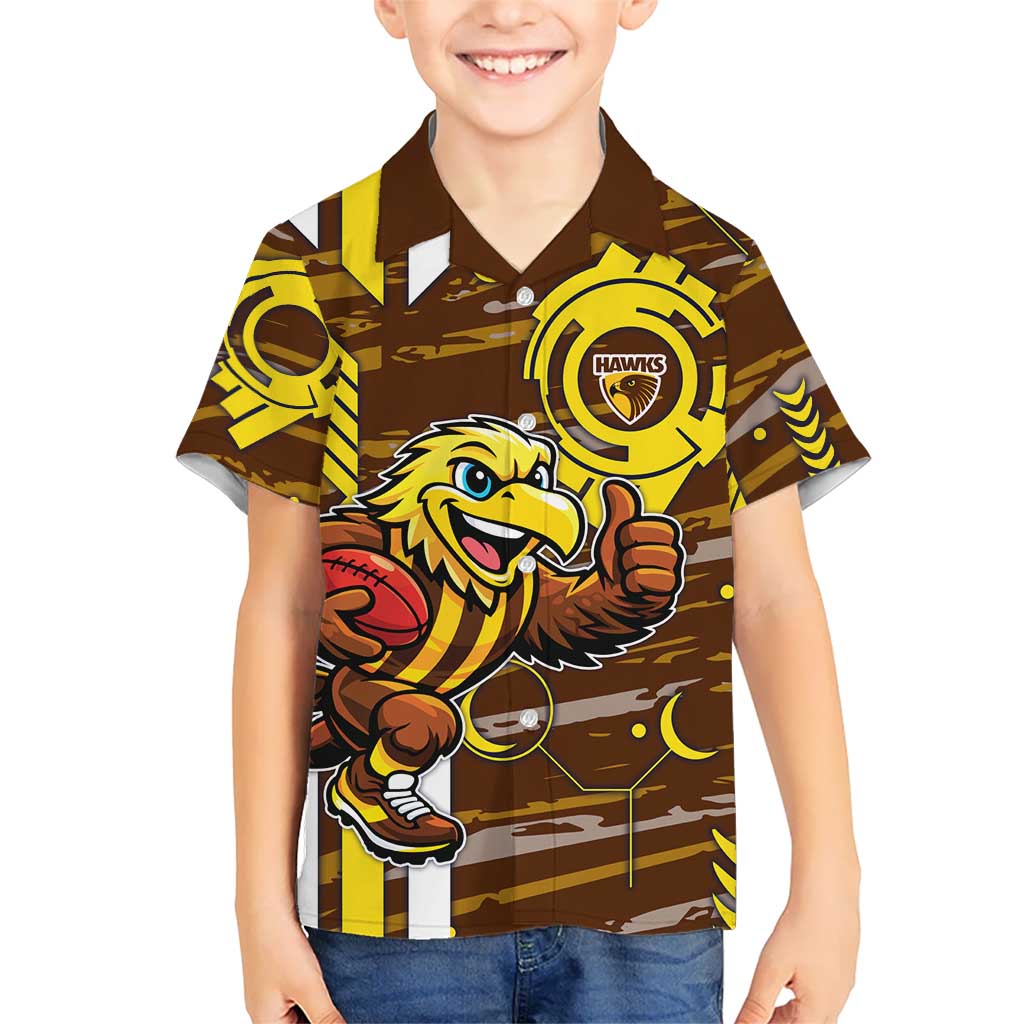 Hawthorn Hawks Kid Hawaiian Shirt Mascot Cartoon Football Illustration Style