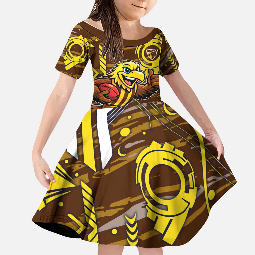 Hawthorn Hawks Kid Short Sleeve Dress Mascot Cartoon Football Illustration Style