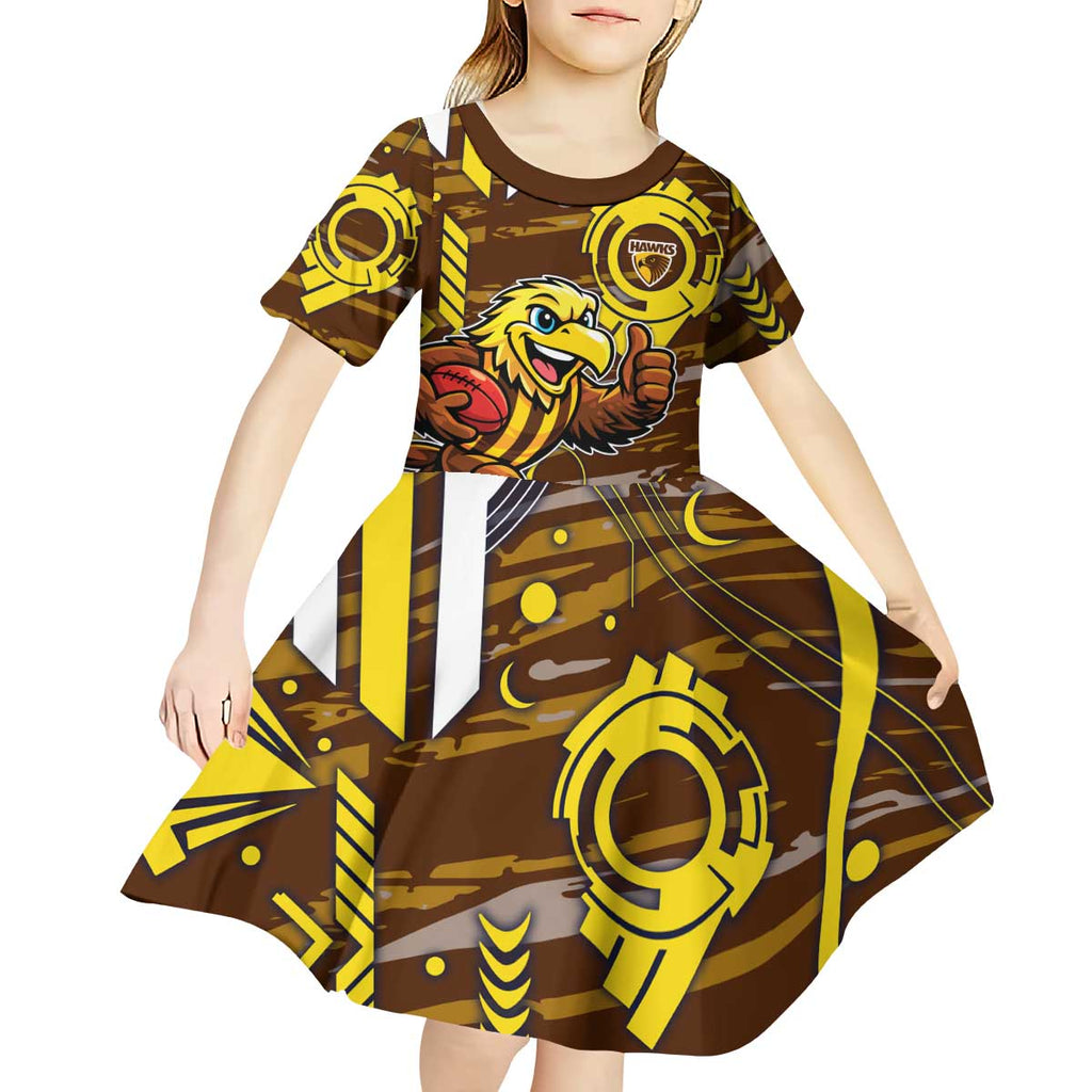 Hawthorn Hawks Kid Short Sleeve Dress Mascot Cartoon Football Illustration Style