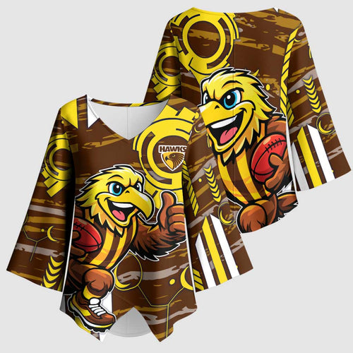 Hawthorn Hawks Kimono Sleeve Blouse Mascot Cartoon Football Illustration Style
