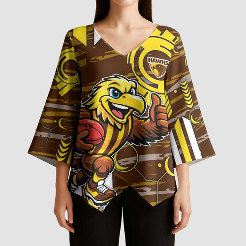 Hawthorn Hawks Kimono Sleeve Blouse Mascot Cartoon Football Illustration Style