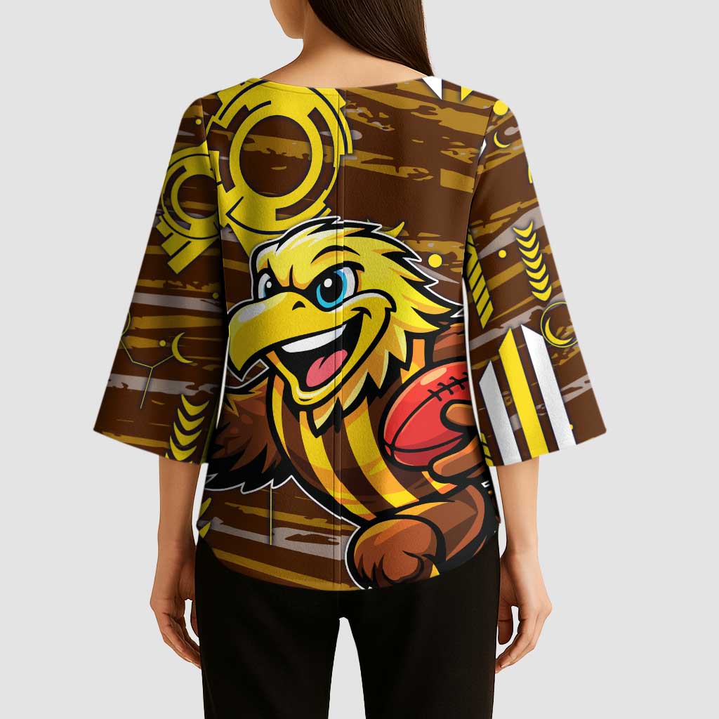 Hawthorn Hawks Kimono Sleeve Blouse Mascot Cartoon Football Illustration Style